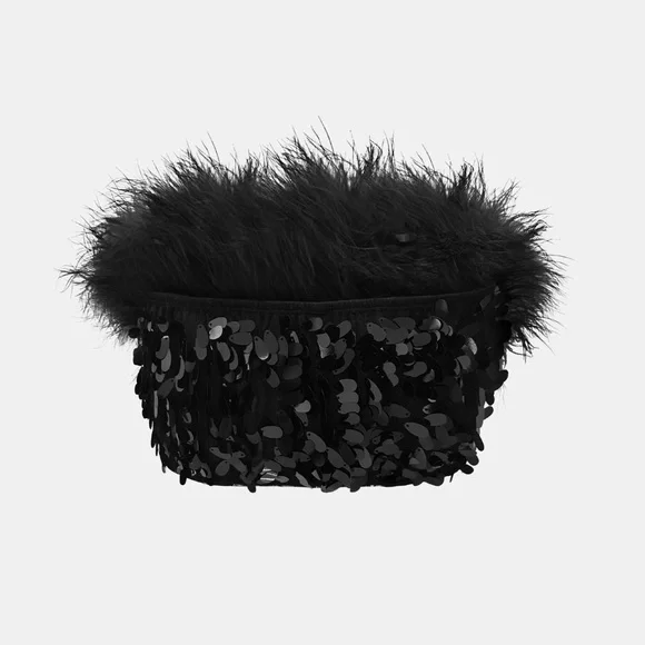 REVOLVE x OW Collection Virgo Sequin Feather Top - Black - XS - Picture 4 of 6